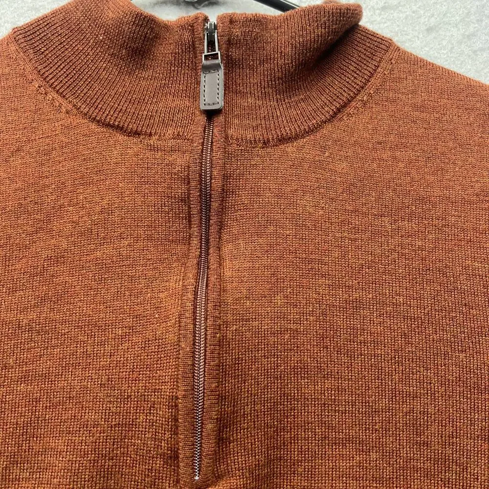 Jos A‎ Bank Traveler Small 100% Merino Wool Quarter Zip Sweater Rust Orange